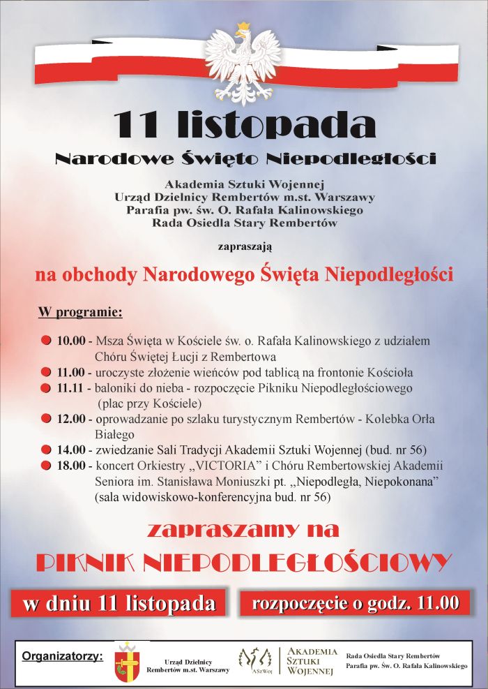 Plakat Narodowe Święto Niepodległośći 11 listopada 2016 r. w Rembertowie